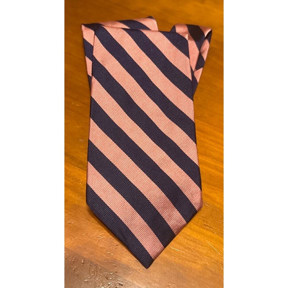 Brooks Brothers Makers Handmade Silk Necktie, Coral & Navy Stripes, NWOT
